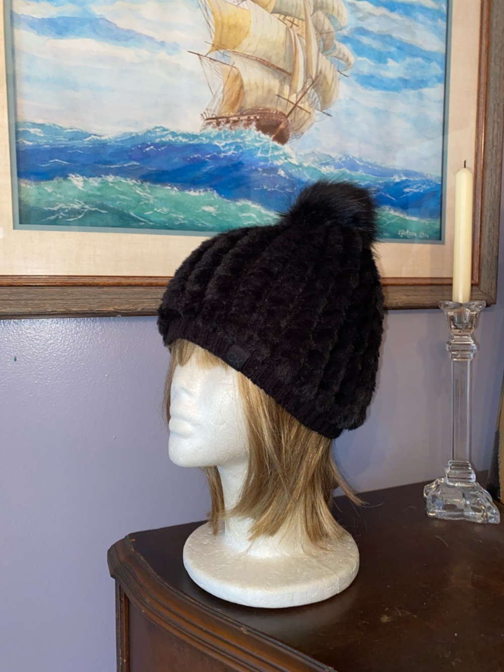 V! Black Calvin Klein Beanie style hat never used